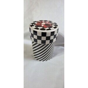 Vintage Bloomingdales Unscented Candle Checker Pattern Porcelain Canister Lid
